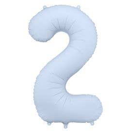 PartyDeco Folienballon Zahl 2 Hellblau matt