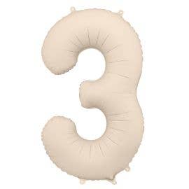 PartyDeco Folienballon Zahl 3 Beige matt