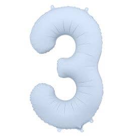 PartyDeco Folienballon Zahl 3 Hellblau matt
