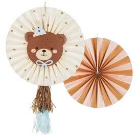 PartyDeco Papierfächer-Set Teddybär